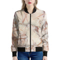 Brown Beige Marble Print Women's Bomber Jacket