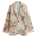Brown Beige Marble Print Women's Cotton Blazer