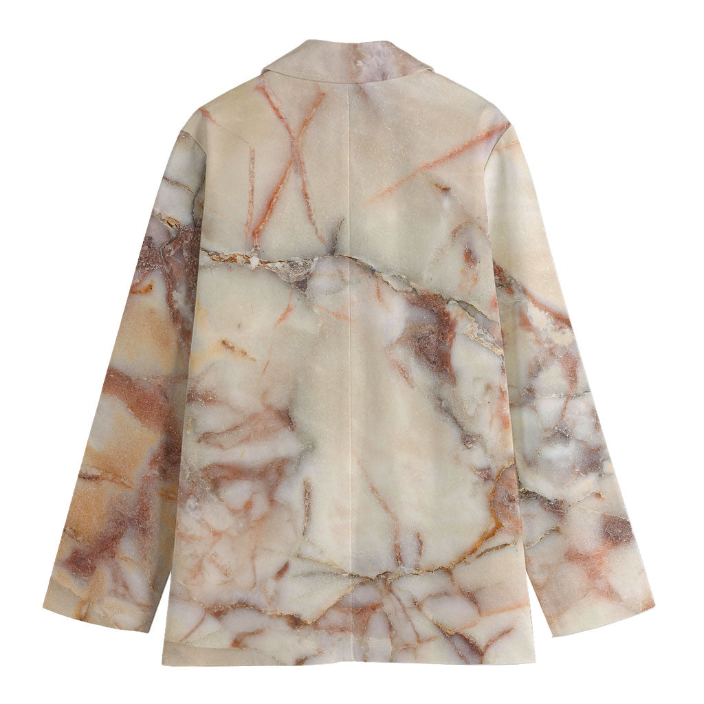 Brown Beige Marble Print Women's Cotton Blazer