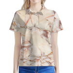 Brown Beige Marble Print Women's Polo Shirt