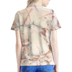 Brown Beige Marble Print Women's Polo Shirt