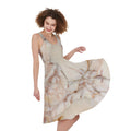 Brown Beige Marble Print Sleeveless Knee Length Dress