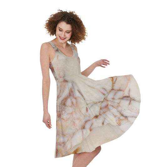 Brown Beige Marble Print Women's Sleeveless Dress