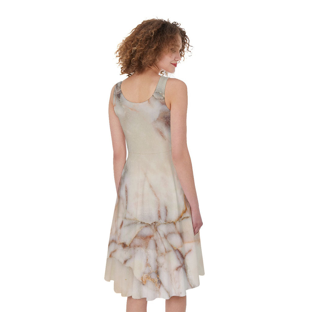 Brown Beige Marble Print Women's Sleeveless Dress
