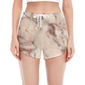 Brown Beige Marble Print Women's Split Running Shorts