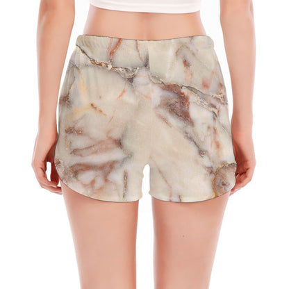 Brown Beige Marble Print Women's Split Running Shorts