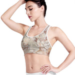 Brown Beige Marble Print Women's Sports Bra