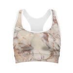 Brown Beige Marble Print Women's Sports Bra