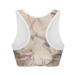 Brown Beige Marble Print Women's Sports Bra