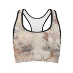 Brown Beige Marble Print Women's Sports Bra