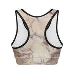 Brown Beige Marble Print Women's Sports Bra