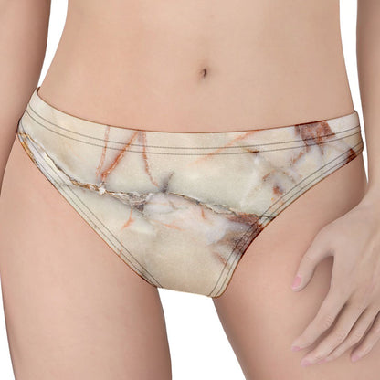 Brown Beige Marble Print Women's Thong