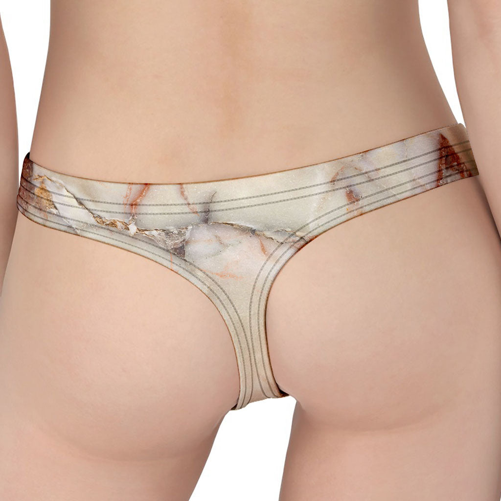 Brown Beige Marble Print Women's Thong