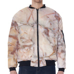Brown Beige Marble Print Zip Sleeve Bomber Jacket