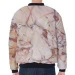 Brown Beige Marble Print Zip Sleeve Bomber Jacket