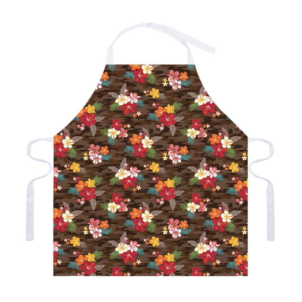 Brown Camo Hibiscus Flower Print Adjustable Apron