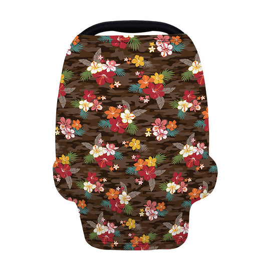Brown Camo Hibiscus Flower Print Baby Seat Cover