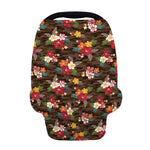 Brown Camo Hibiscus Flower Print Baby Seat Cover