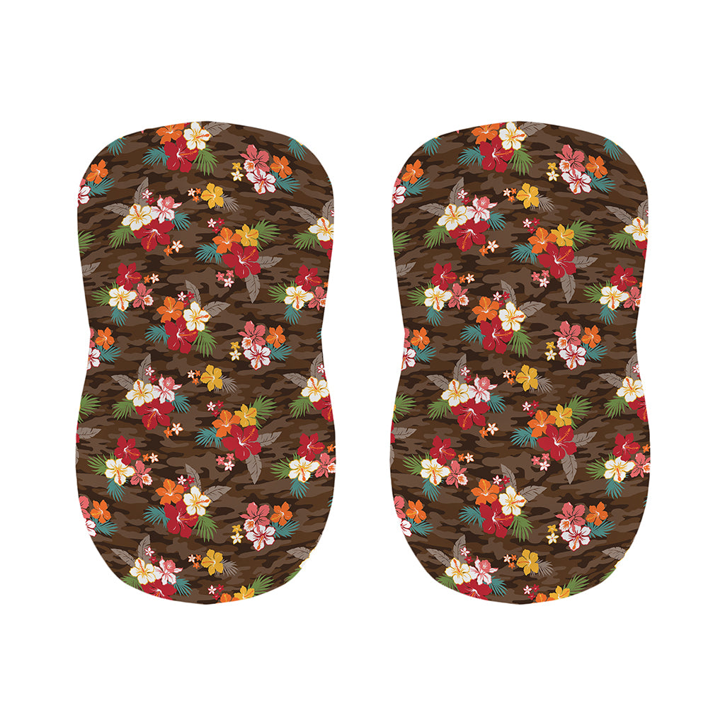Brown Camo Hibiscus Flower Print Bar Stool Covers