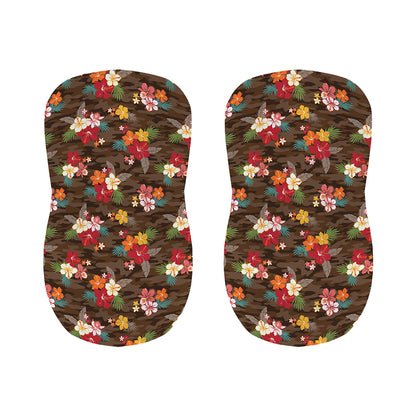Brown Camo Hibiscus Flower Print Bar Stool Covers