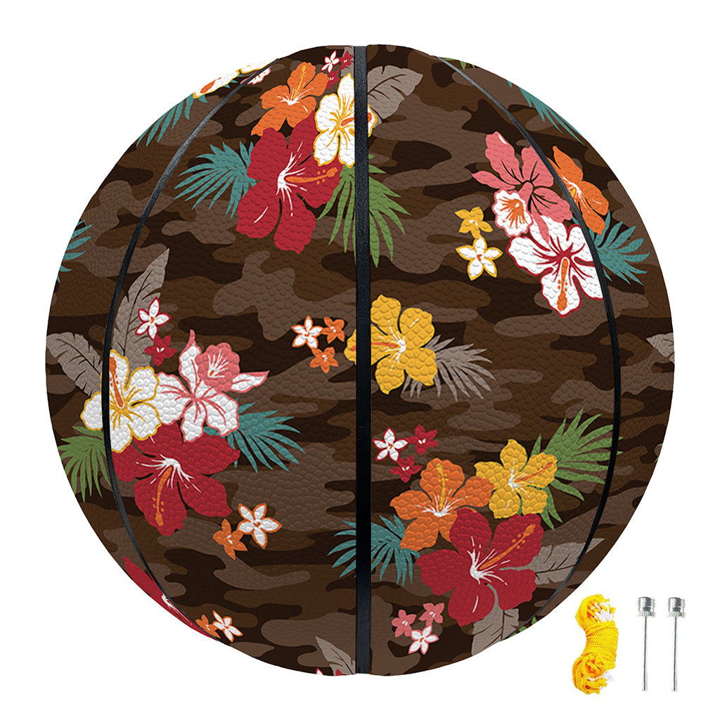 Brown Camo Hibiscus Flower Print Basketball