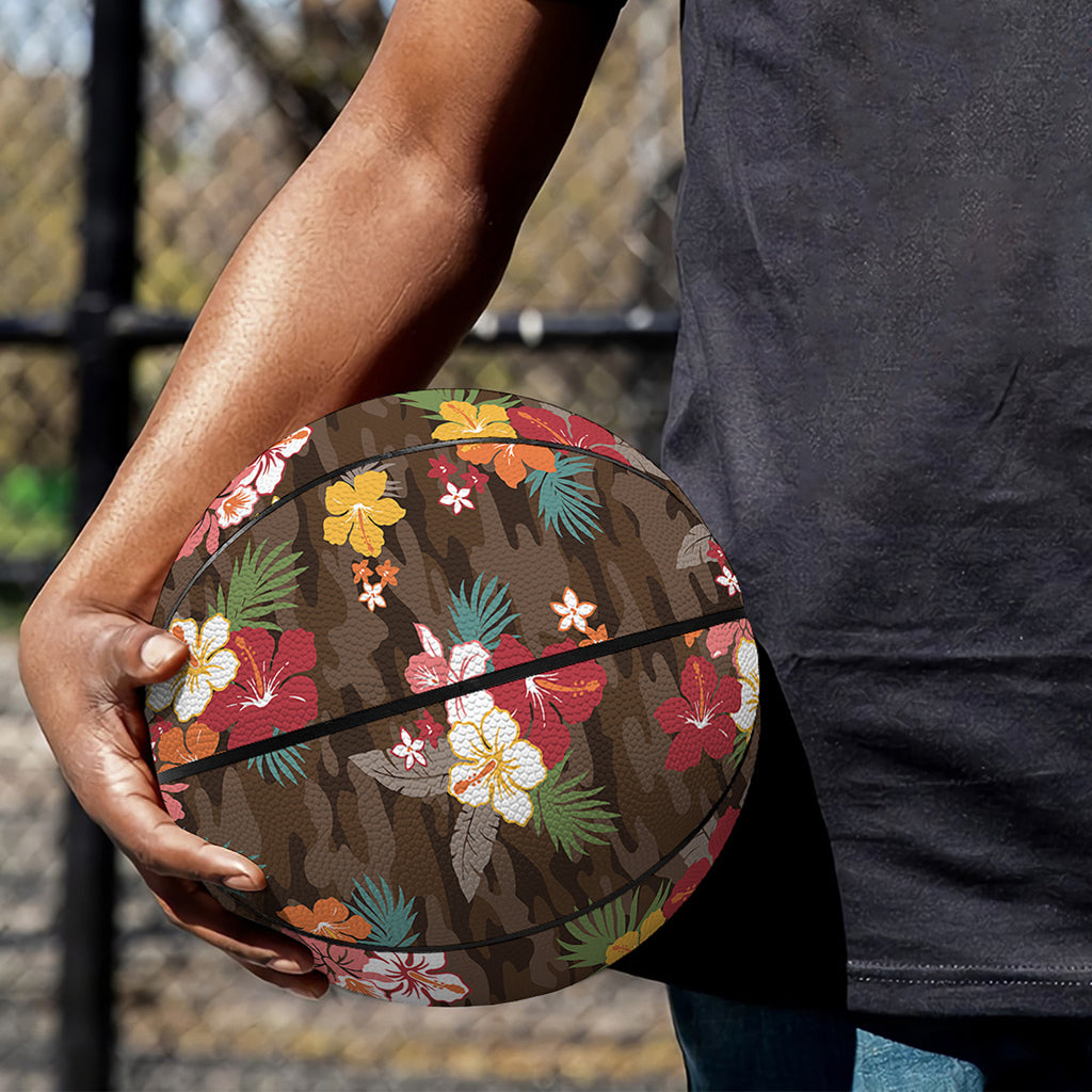 Brown Camo Hibiscus Flower Print Basketball
