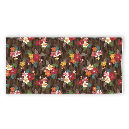 Brown Camo Hibiscus Flower Print Beach Towel