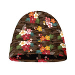 Brown Camo Hibiscus Flower Print Beanie