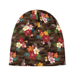 Brown Camo Hibiscus Flower Print Beanie
