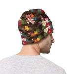 Brown Camo Hibiscus Flower Print Beanie