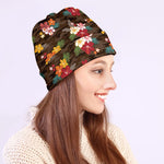 Brown Camo Hibiscus Flower Print Beanie
