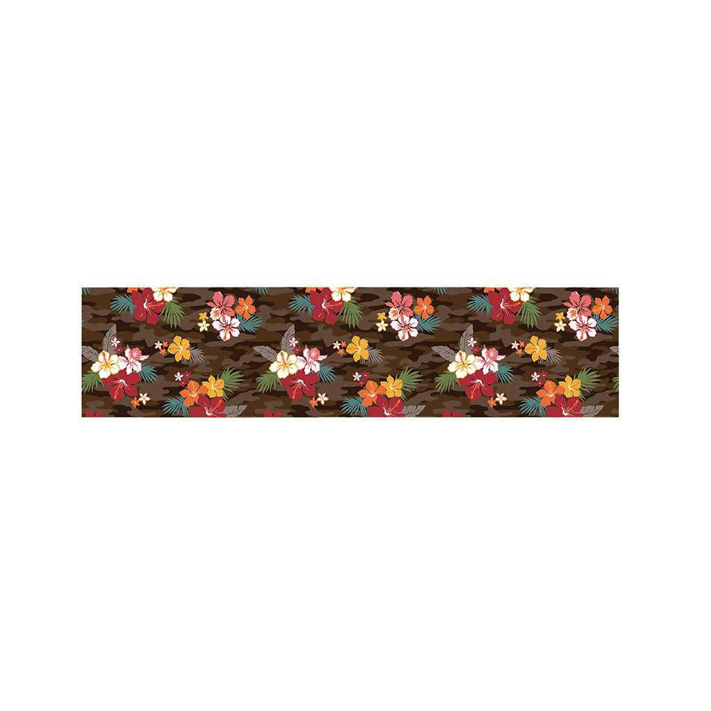 Brown Camo Hibiscus Flower Print Bed Runner