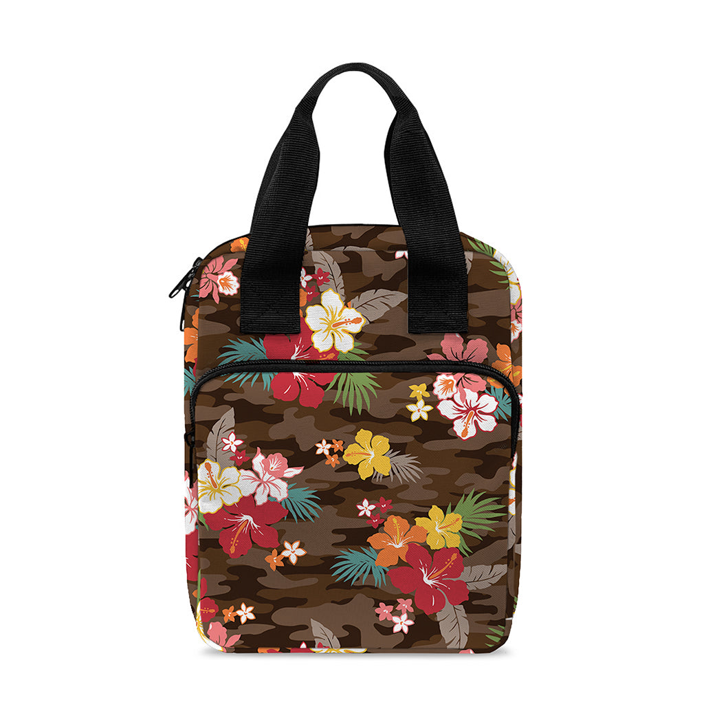 Brown Camo Hibiscus Flower Print Bible Tote Bag