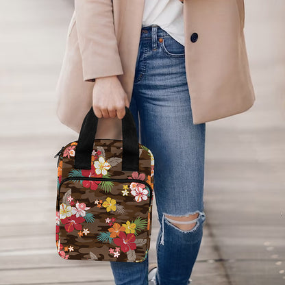 Brown Camo Hibiscus Flower Print Bible Tote Bag