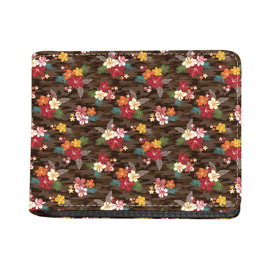 Brown Camo Hibiscus Flower Print Bifold Wallet