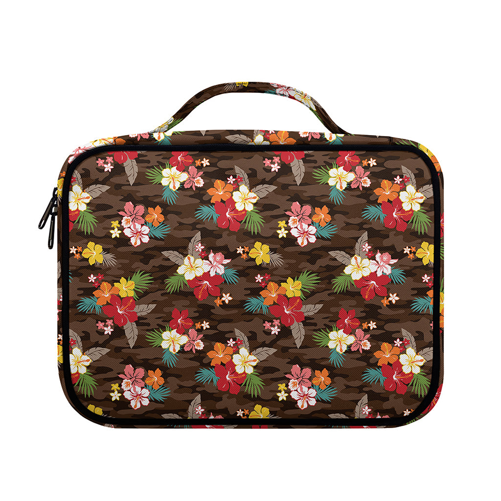 Brown Camo Hibiscus Flower Print Briefcase Bible Bag