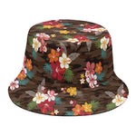 Brown Camo Hibiscus Flower Print Bucket Hat