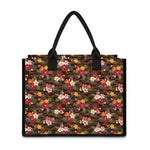 Brown Camo Hibiscus Flower Print Canvas Tote Bag