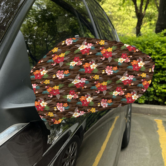 Brown Camo Hibiscus Flower Print Car Side Mirror Covers