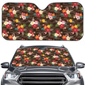 Brown Camo Hibiscus Flower Print Car Windshield Sun Shade