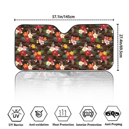 Brown Camo Hibiscus Flower Print Car Windshield Sun Shade