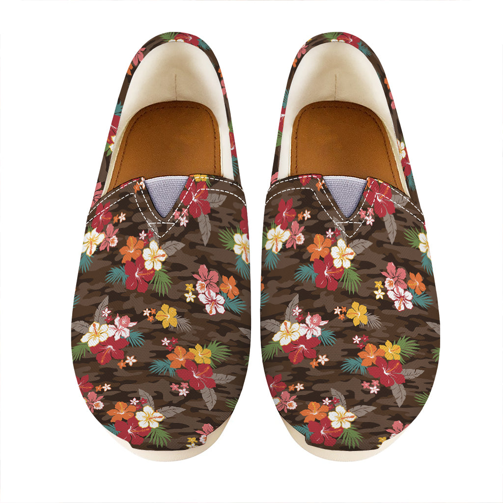 Brown Camo Hibiscus Flower Print Casual Shoes