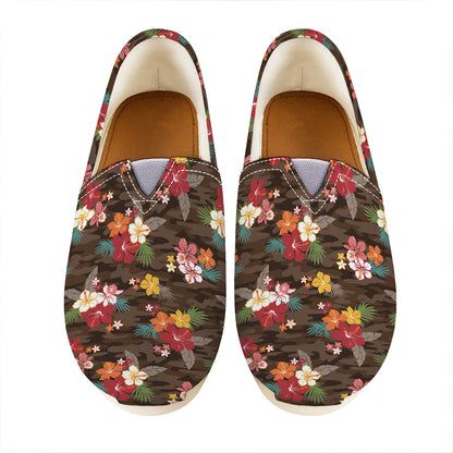 Brown Camo Hibiscus Flower Print Casual Shoes