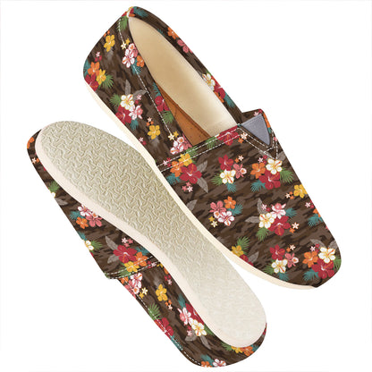 Brown Camo Hibiscus Flower Print Casual Shoes
