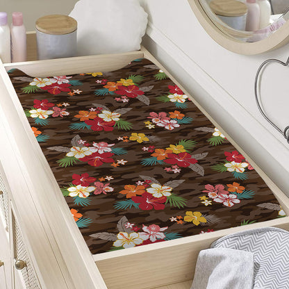 Brown Camo Hibiscus Flower Print Changing Pad Cover