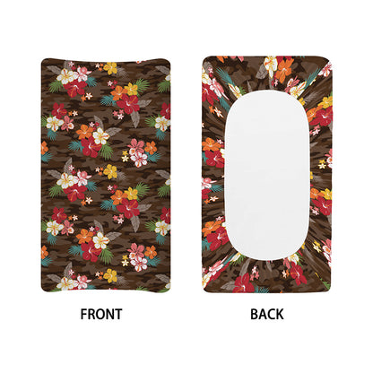 Brown Camo Hibiscus Flower Print Changing Pad Cover