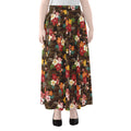 Brown Camo Hibiscus Flower Print Chiffon Maxi Skirt