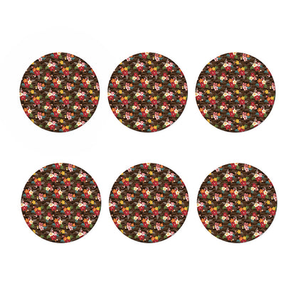 Brown Camo Hibiscus Flower Print Coaster Set