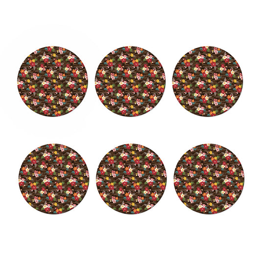 Brown Camo Hibiscus Flower Print Coaster Set
