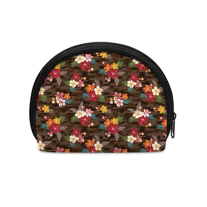 Brown Camo Hibiscus Flower Print Coin Purse